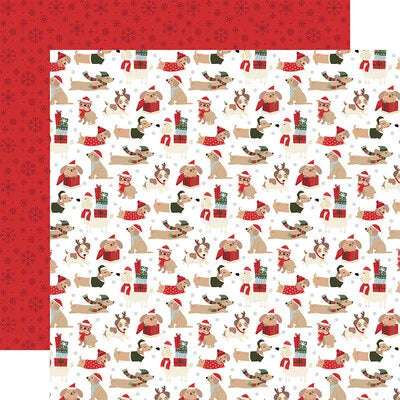 Echo Park Paper 12x12 Cardstock  [Collection] - Here Comes Santa Paws - Puppies and Presents