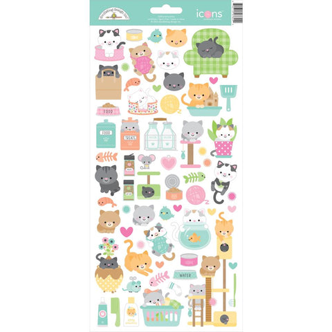 Doodlebug Design 6x12 Icon  Cardstock  Stickers -Pretty Kitty