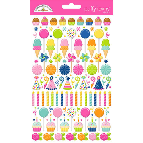 Doodlebug Design Puffy Stickers Icons - Cupcakes & Candles