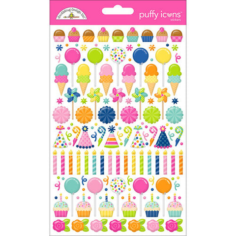 Doodlebug Design Puffy Stickers Icons - Cupcakes & Candles