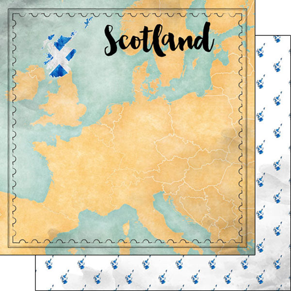 Scrapbook Customs 12x12 Paper - Scotland Map Sights