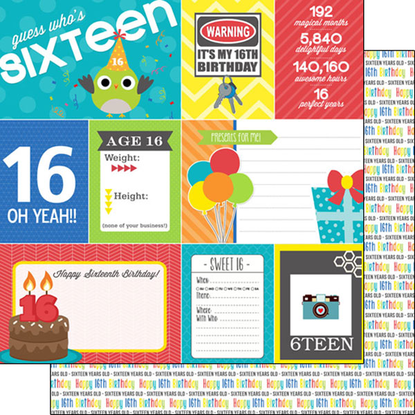 Scrapbook Customs 12x12 Paper -  16th Birthday Journal