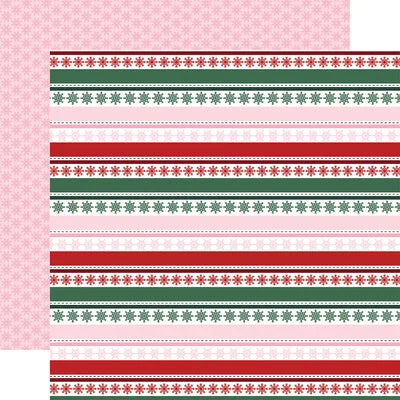 Echo Park Paper 12x12 Cardstock  [Collection] - North Pole Christmas - Snowflake Stripes