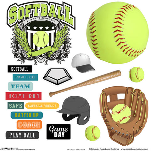 Scrapbook Customs Sticker - Softball Sticker Cut-outs