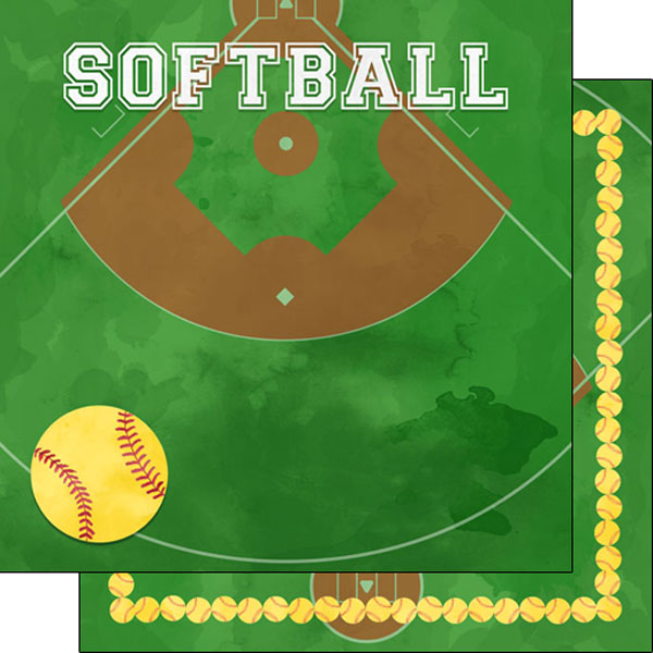 Scrapbook Customs 12x12 Paper -  Softball Watercolor