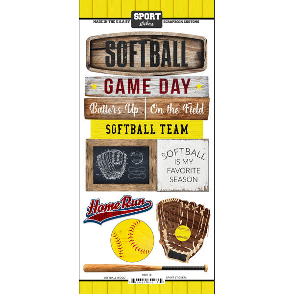 Scrapbook Customs Sticker - Softball Wood Sports sticker