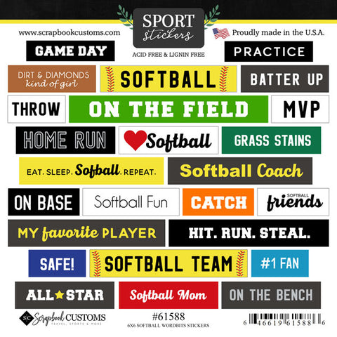 Scrapbook Customs  -  Softball Wordbits stickers
