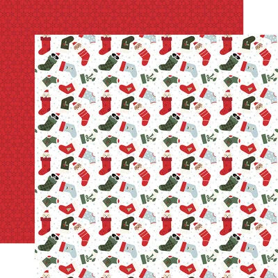Echo Park Paper 12x12 Cardstock  [Collection] - Here Comes Santa Paws - Stocking Puppies
