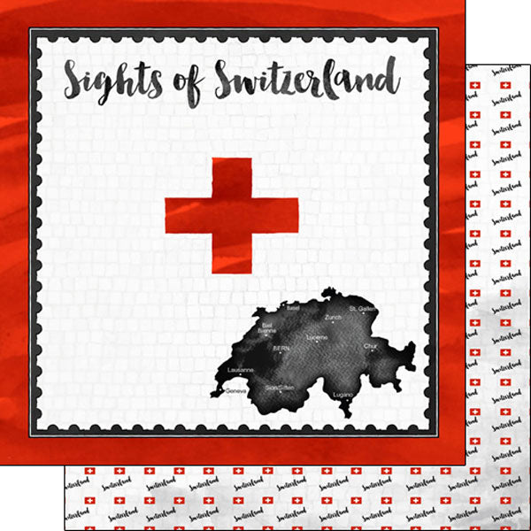 Scrapbook Customs 12x12 Paper - Switzerland Flag Sights