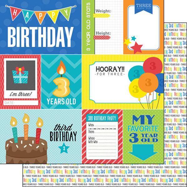 Scrapbook Customs 12x12 Paper -  3rd Birthday Journal
