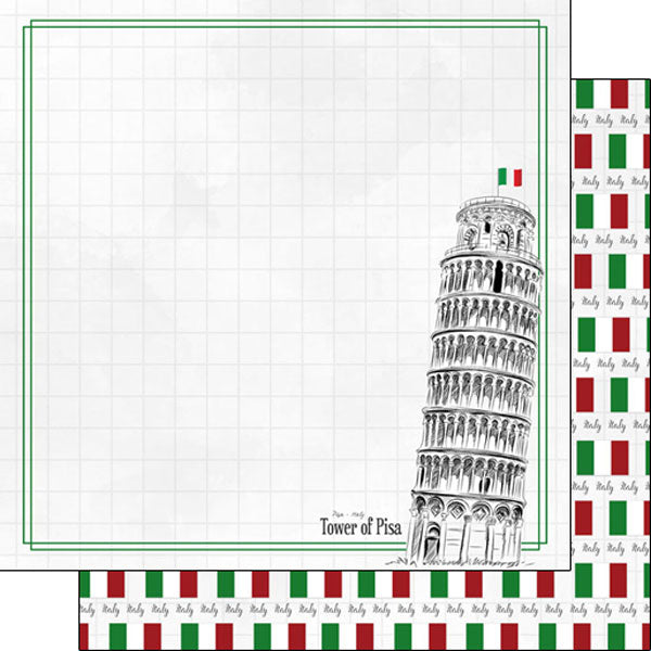 Scrapbook Customs 12x12 Paper - Italy  Tower Of Pisa Adventure