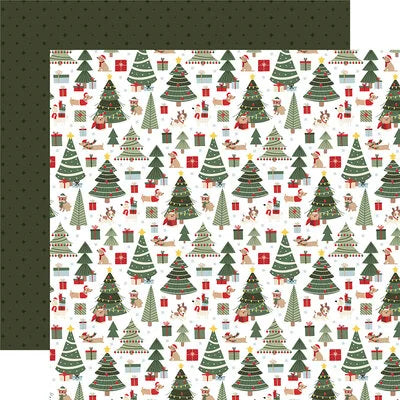 Echo Park Paper 12x12 Cardstock  [Collection] - Here Comes Santa Paws - Christmas Trees