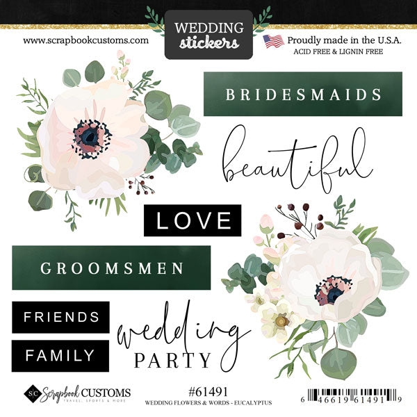 Scrapbook Customs Sticker - Wedding Stickers - Wedding Flowers & Words