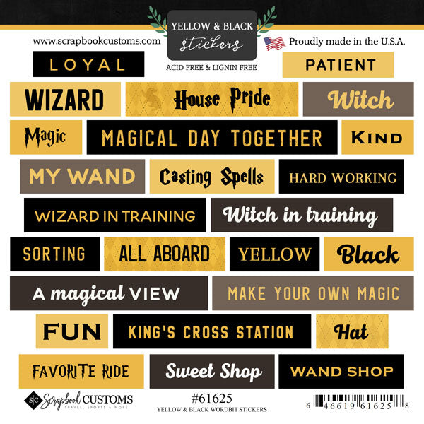 Scrapbook Customs  -  Yellow & Black Wizard Wordbits stickers