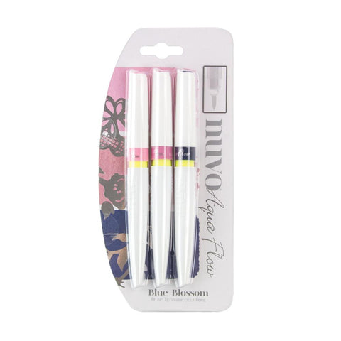 Nuvo Aqua Flow Brush Tip Watercolor Pens - Blue Blossom