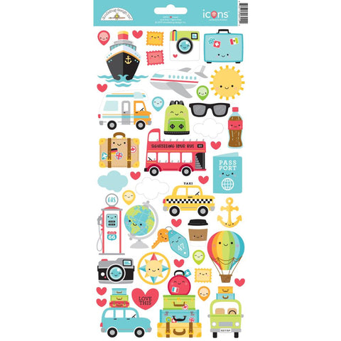Doodlebug Design 6x12 Icon  Cardstock  Stickers -I Heart Travel