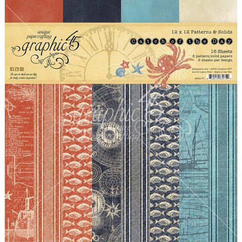 Copy of Graphic 45 12x12 Patterns and Solids Paper Collection [Collection] - Catch Of The Day