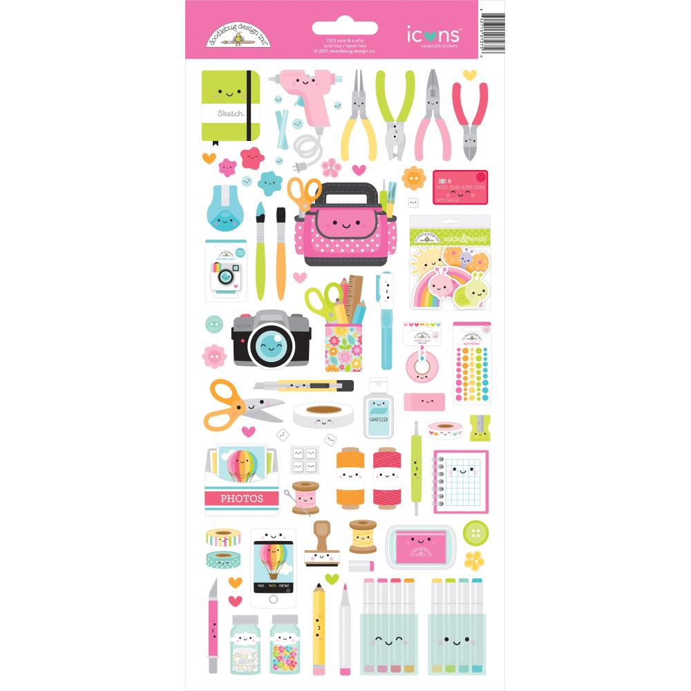 Doodlebug Design 6x12 Icon  Cardstock  Stickers -Cute & Crafty