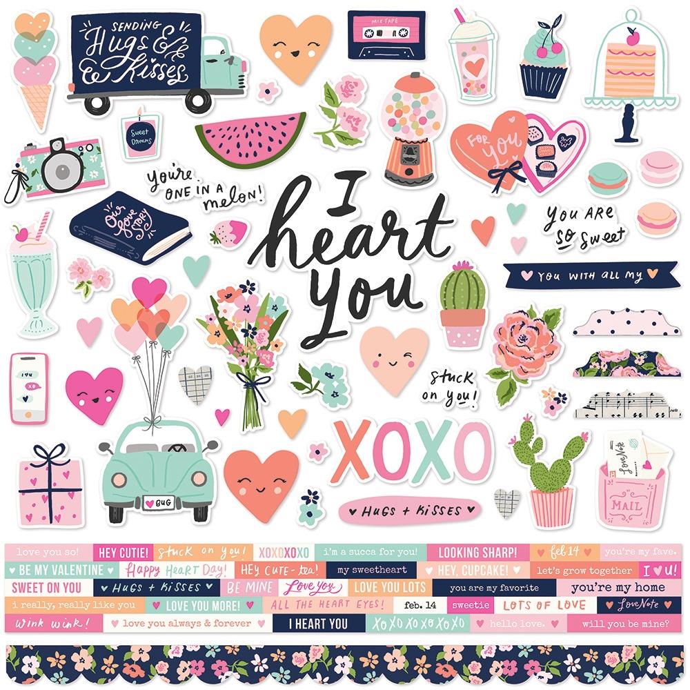 Simple Stories 12x12 Combo Cardstock Stickers - [Collection] - Happy Hearts