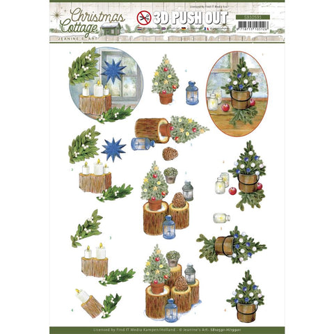 Find It 3D Push Out [Jeanine's Art] - Christmas Cottage - Blue Decorations