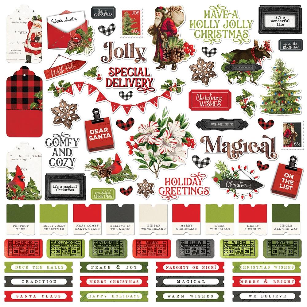 Simple Stories 12x12  Cardstock  Stickers  [Collection] - Simple Vintage Christmas Lodge
