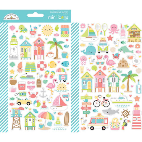 Doodlebug Design Mini  Icon  Cardstock  Stickers -Seaside Summer