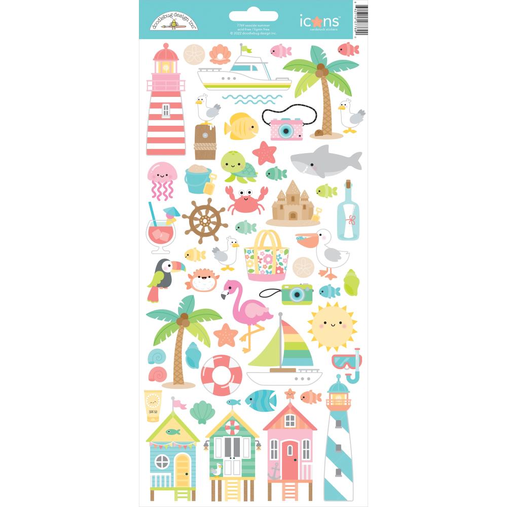 Doodlebug Design 6x12 Icon  Cardstock  Stickers -Seaside Summer