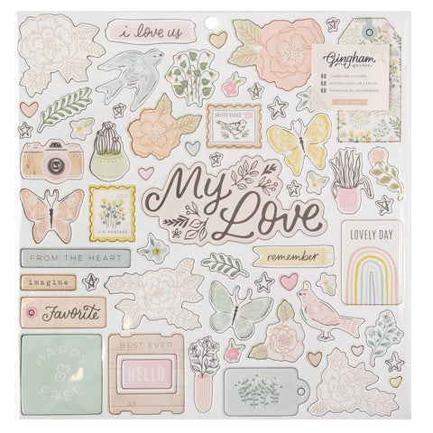 Crate Paper 12x12 Chipboard Stickers [Collection] - Gingham Garden Icons and Phrases