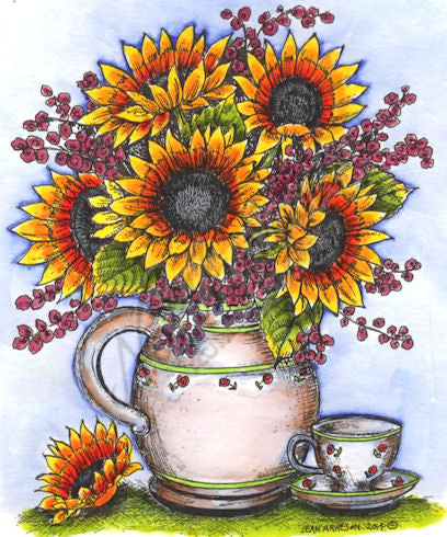 Northwoods Rubber Stamps - Sunflower Flower Pitcher With Teacup