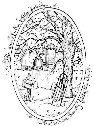Northwoods Rubber Stamps - The Snow Falls Quietly Oval